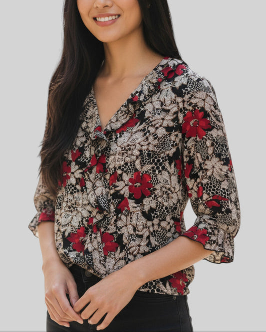 Chemise fleurie Blanche Porte