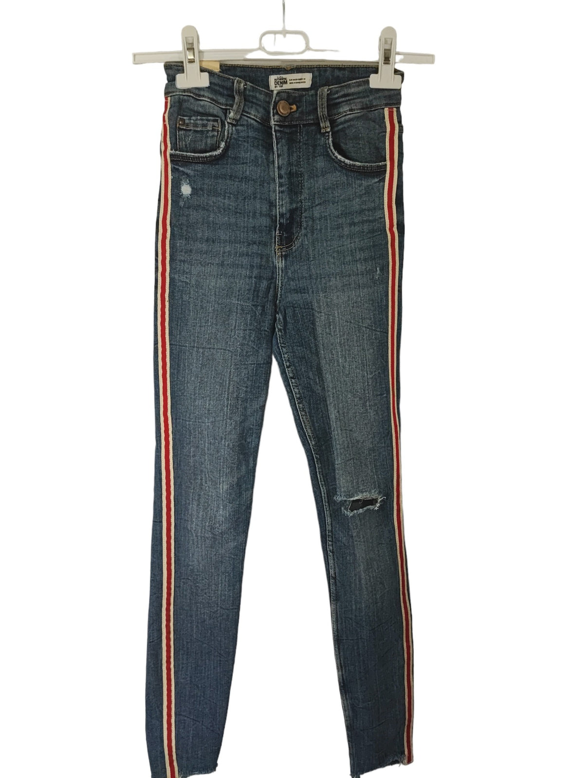 Jean Zara bleu et rouge – taille 34 – seconde main femme – photo 3