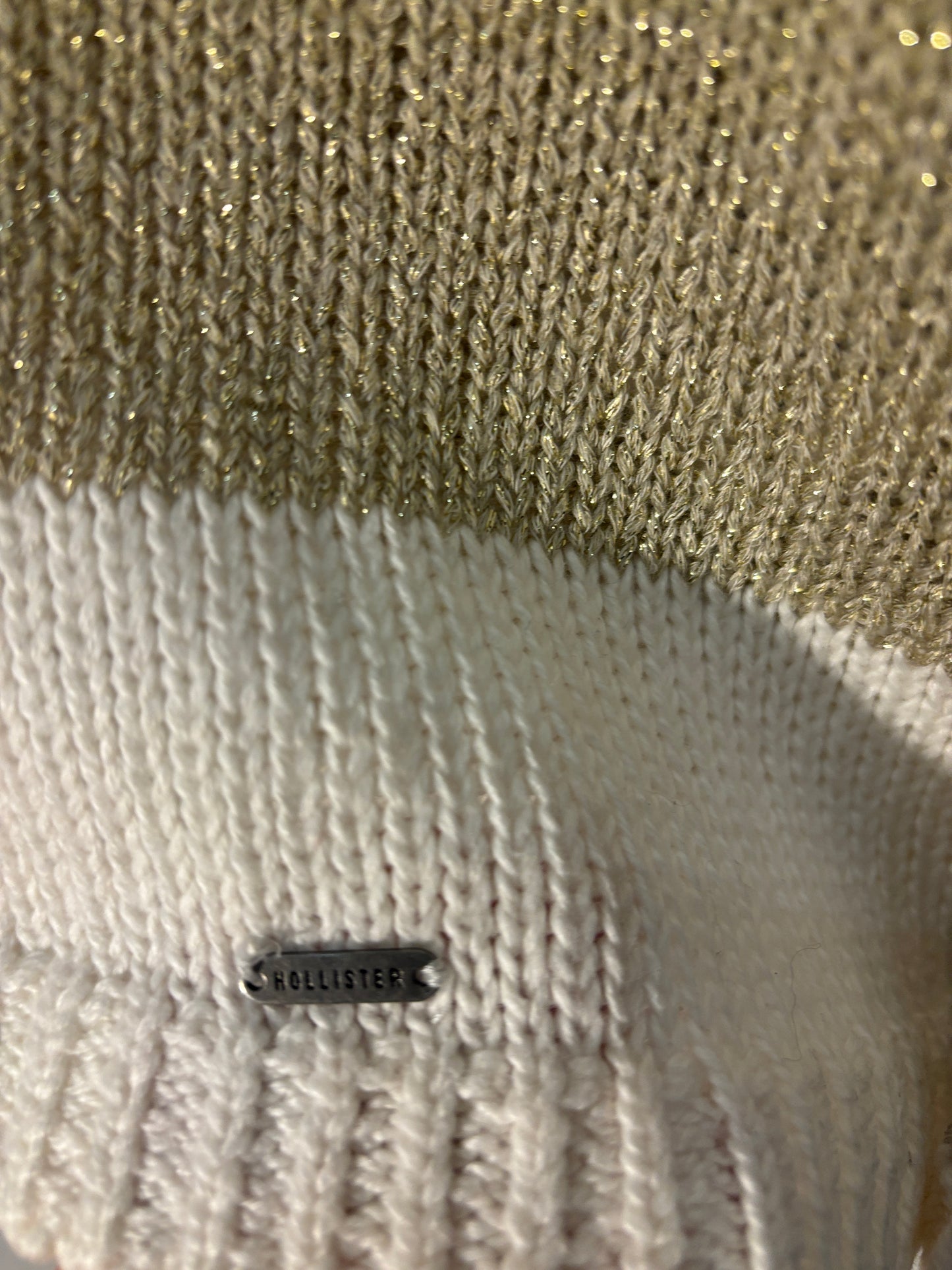 PULL HOLLISTER - Beige Pailleté & Blanc
