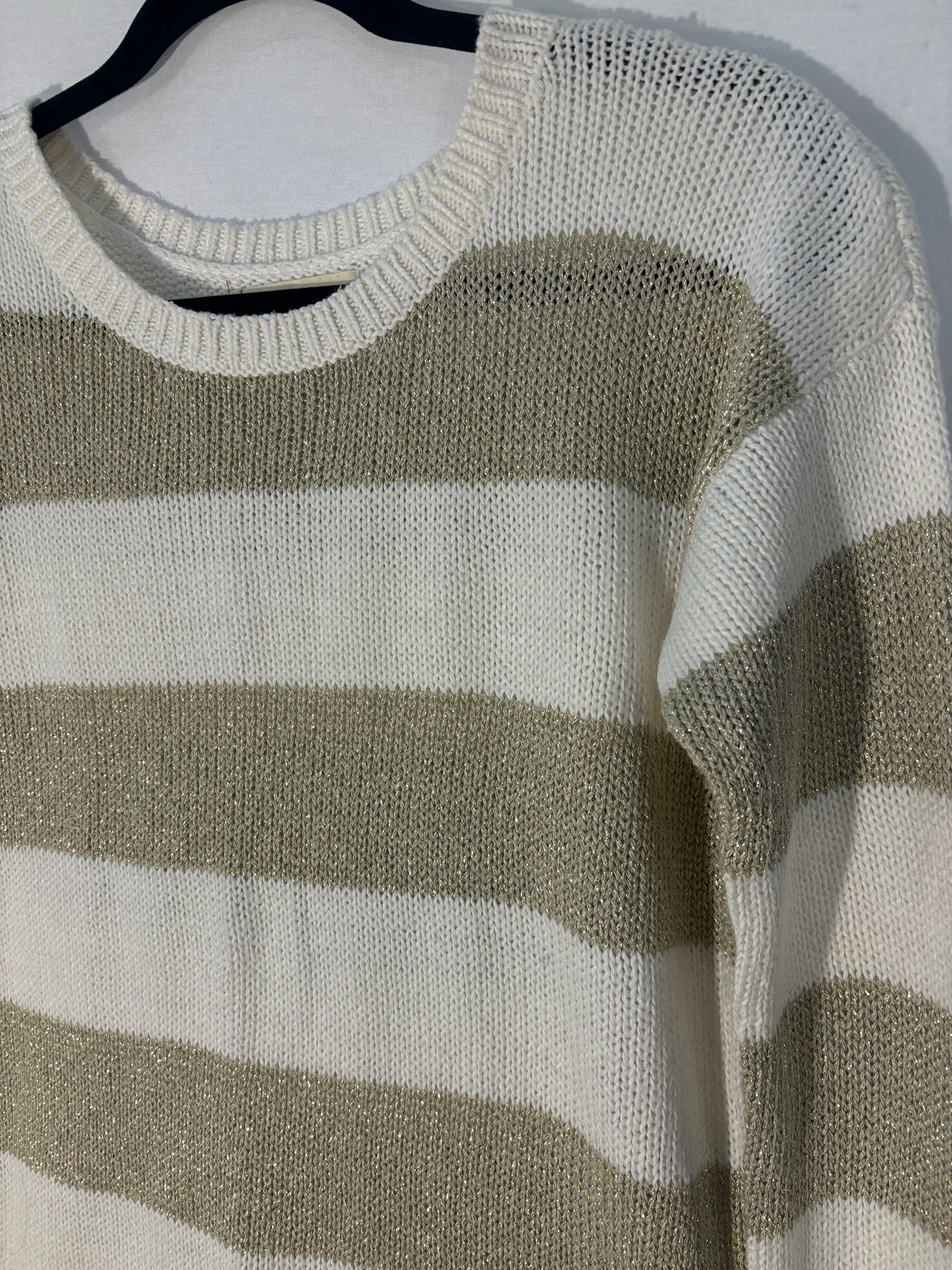 PULL HOLLISTER - Beige Pailleté & Blanc