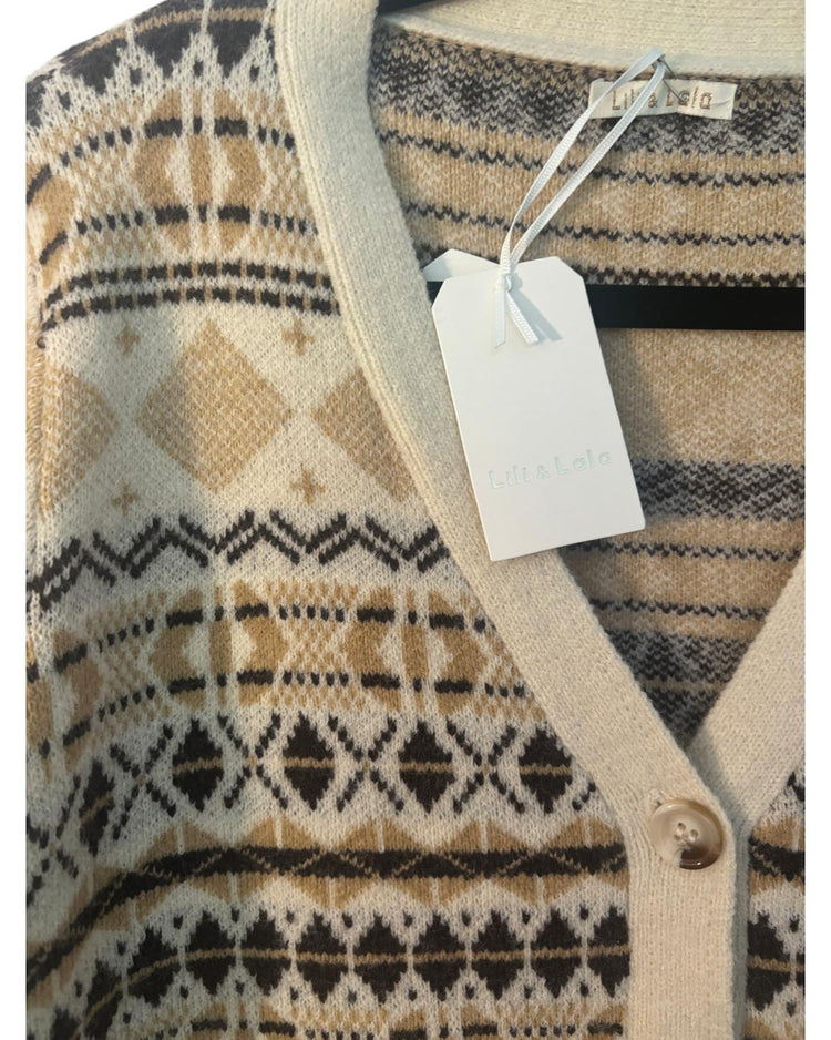 Pull gilet Lili&Lola beige et marron – taille S/M/L – seconde main femme – photo 3