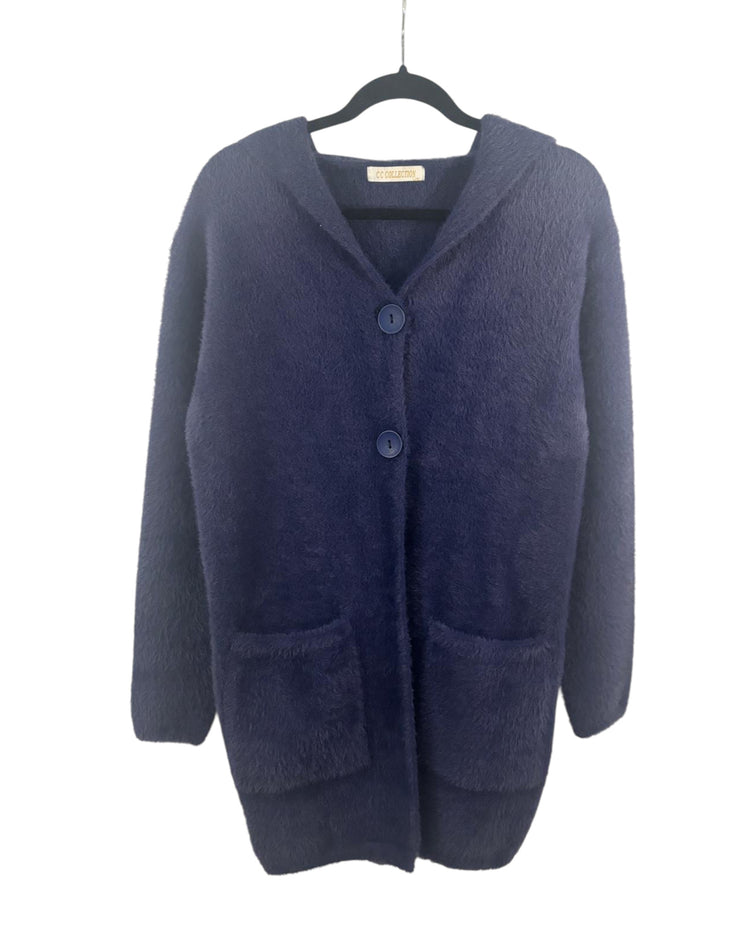 Cardigan Hiver CC Collection bleue et marine – taille S/M/L – seconde main femme – photo 3