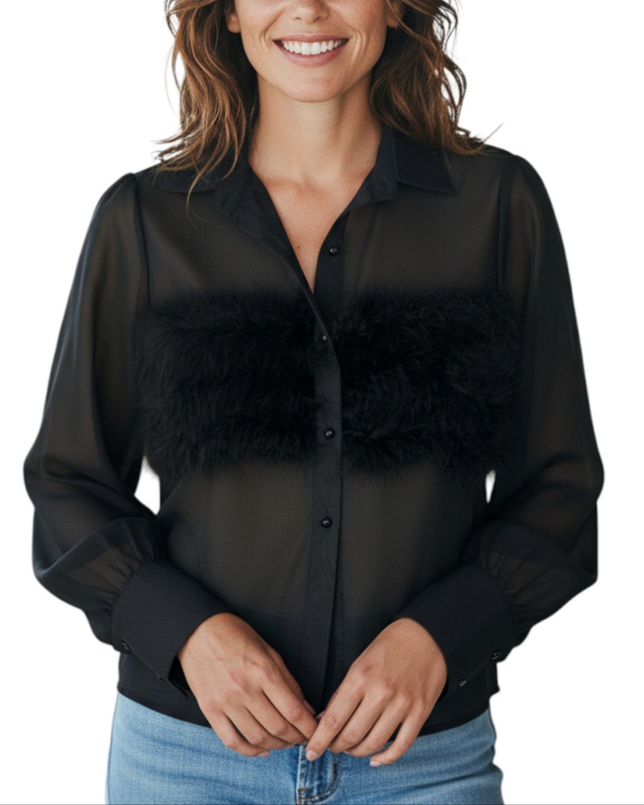 Chemise transparente à plume