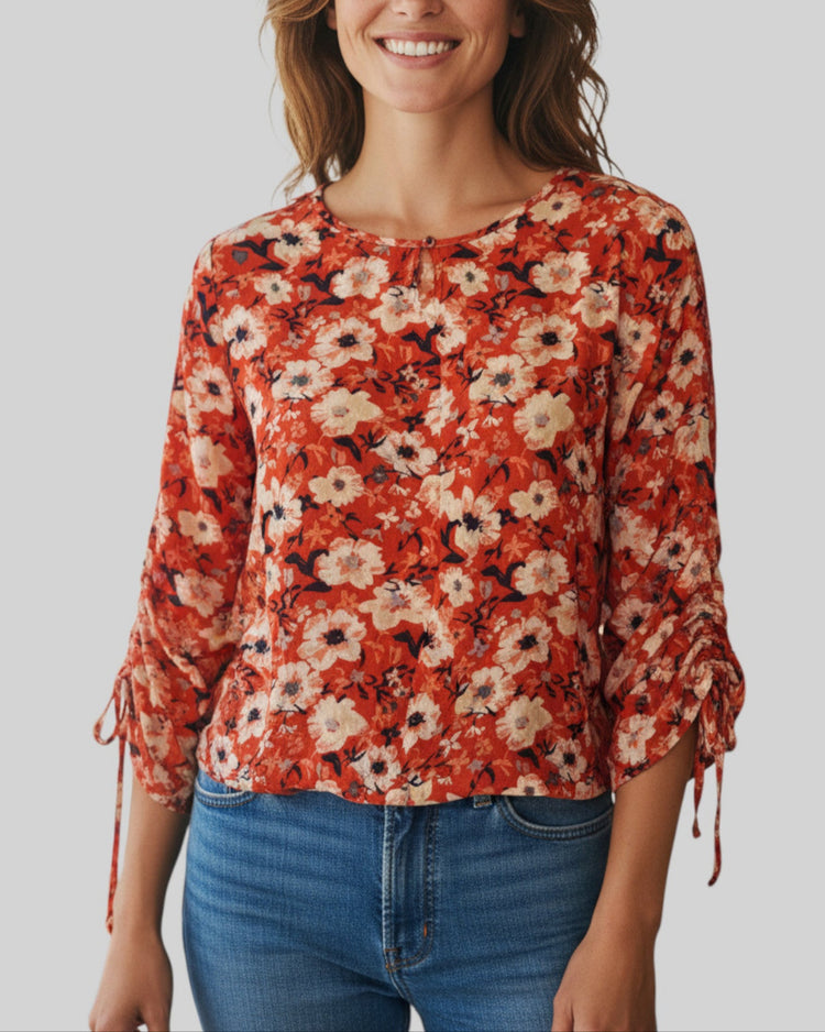 Chemise fleurie rouge – taille 38/40 – seconde main femme