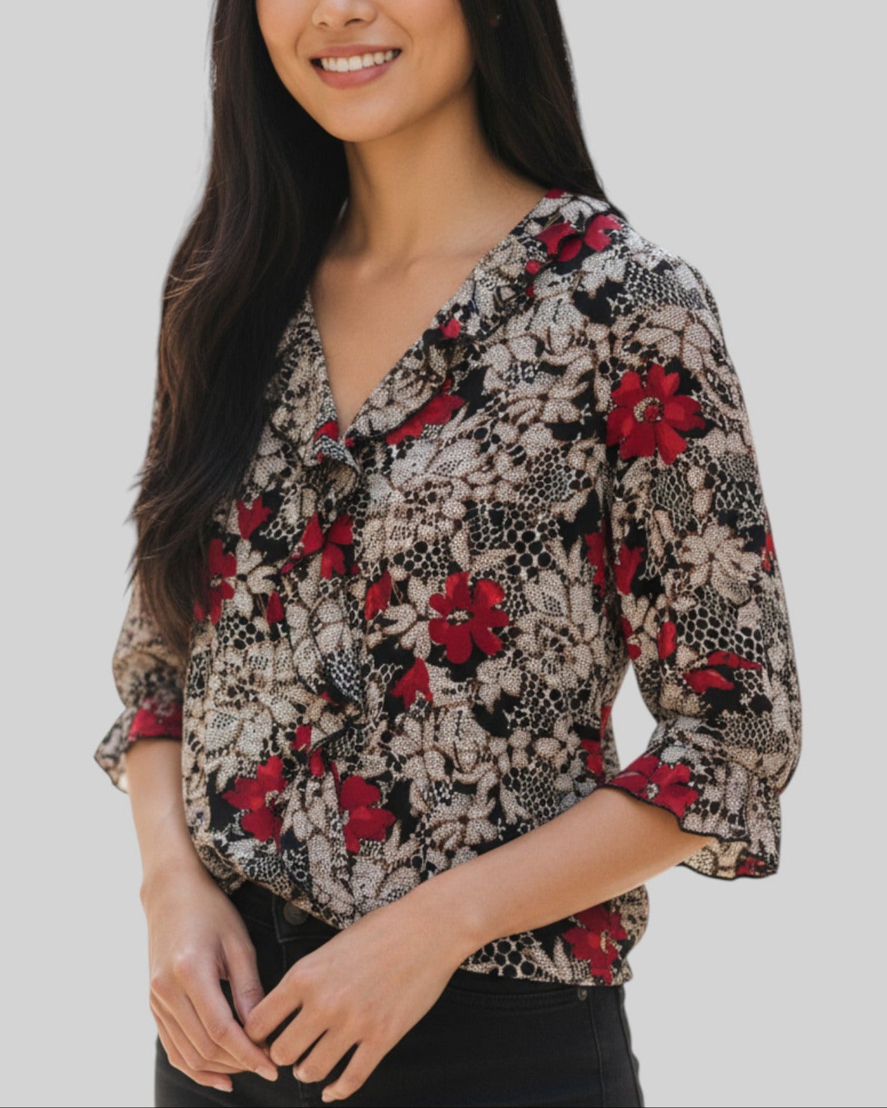 Chemise fleurie Blanche Porte