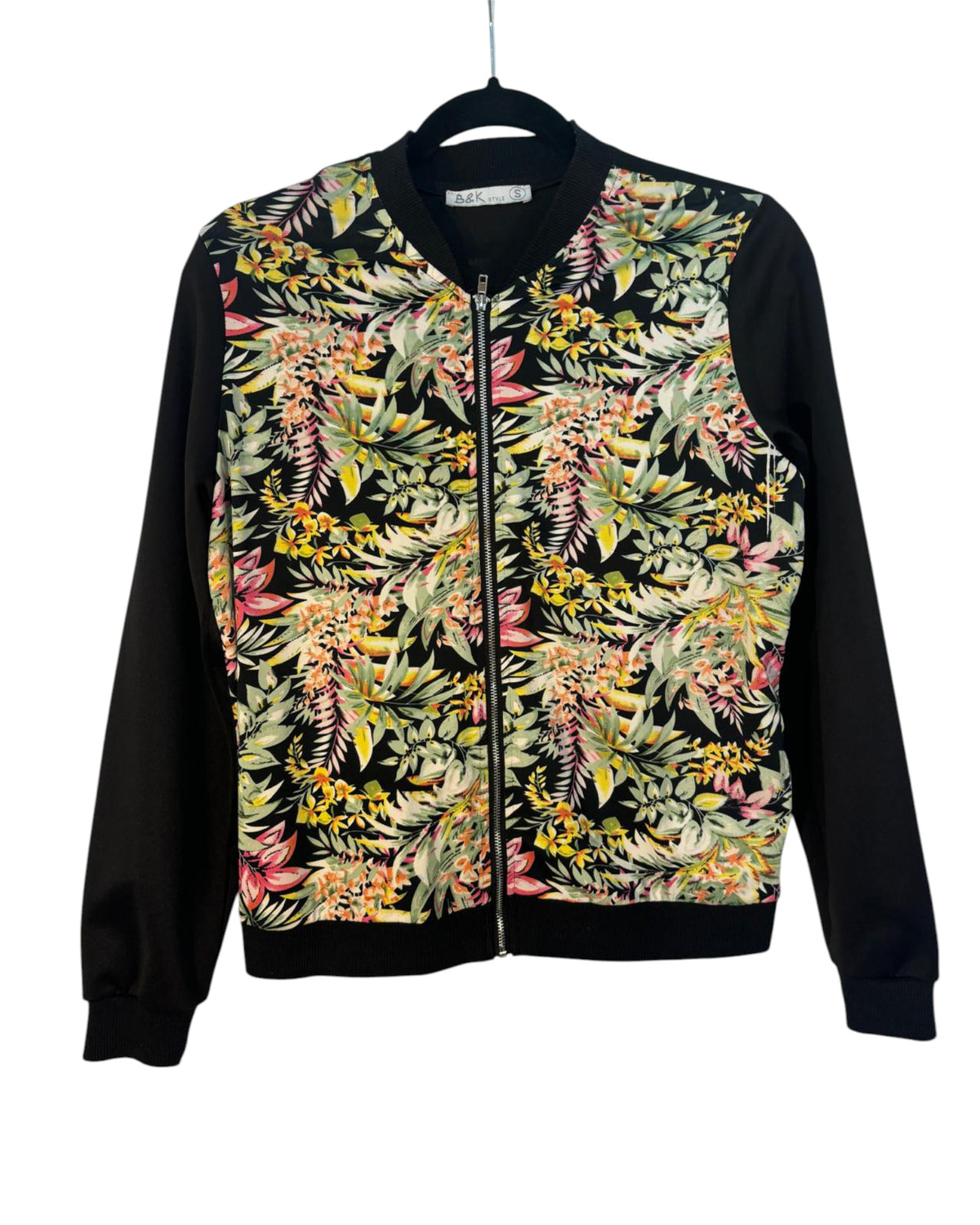 Veste bomber B&K noire et fleurie – taille S – seconde main femme – photo 4