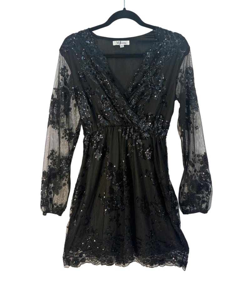 Robe manches transparentes avec sequins Miliana vert sapin et bordeaux – taille M/S – seconde main femme – photo 5