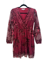 Robe manches transparentes avec sequins Miliana vert sapin et bordeaux – taille M/S – seconde main femme – photo 4