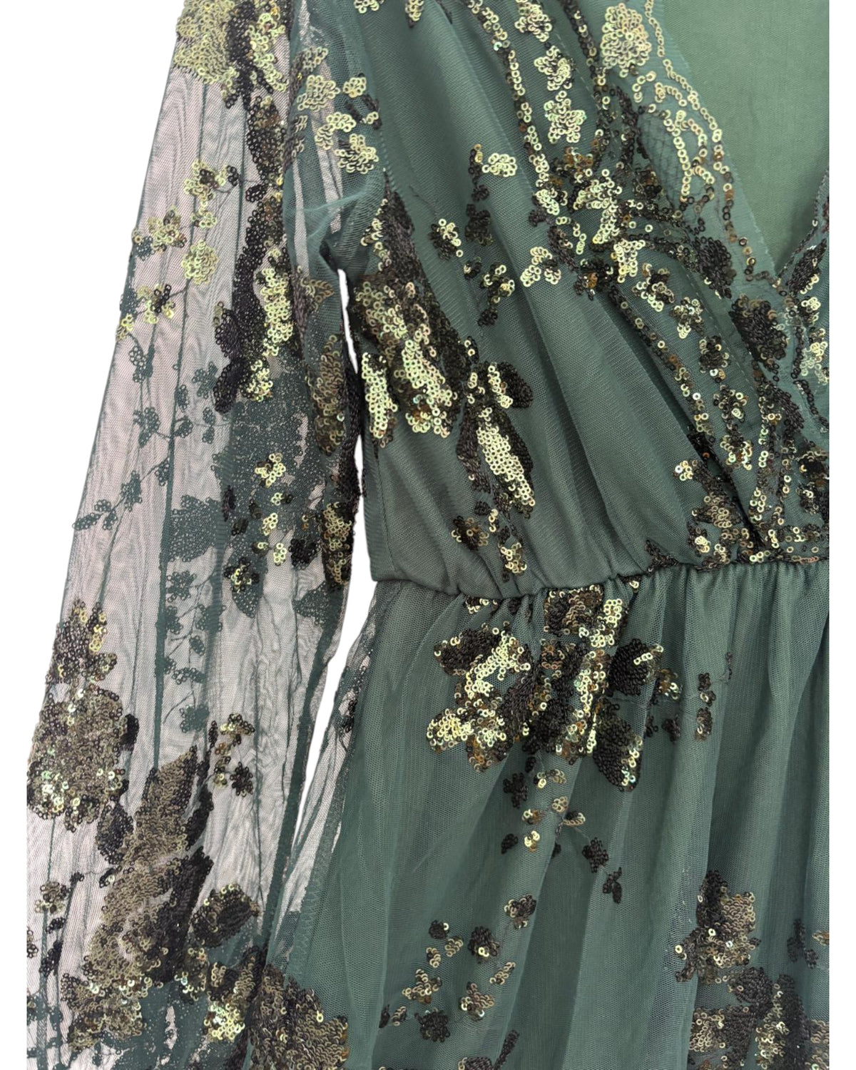 Robe manches transparentes avec sequins Miliana vert sapin et bordeaux – taille M/S – seconde main femme – photo 2