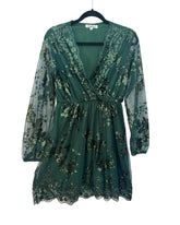 Robe manches transparentes avec sequins Miliana vert sapin et bordeaux – taille M/S – seconde main femme – photo 3