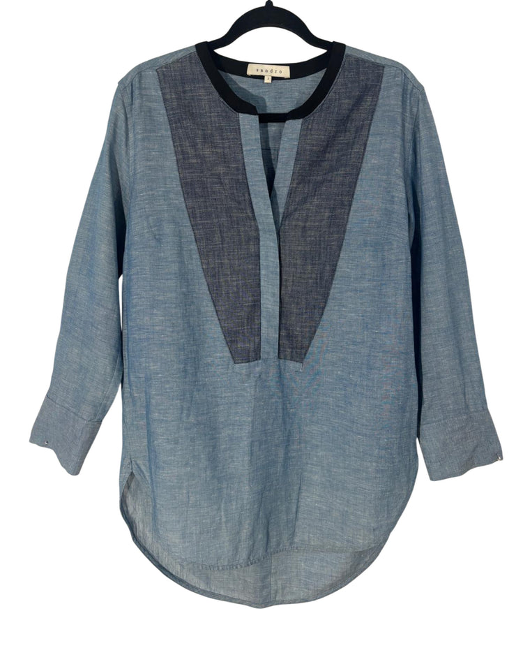 Blouse sandro bleu jean – taille 38/40 – seconde main femme – photo 3