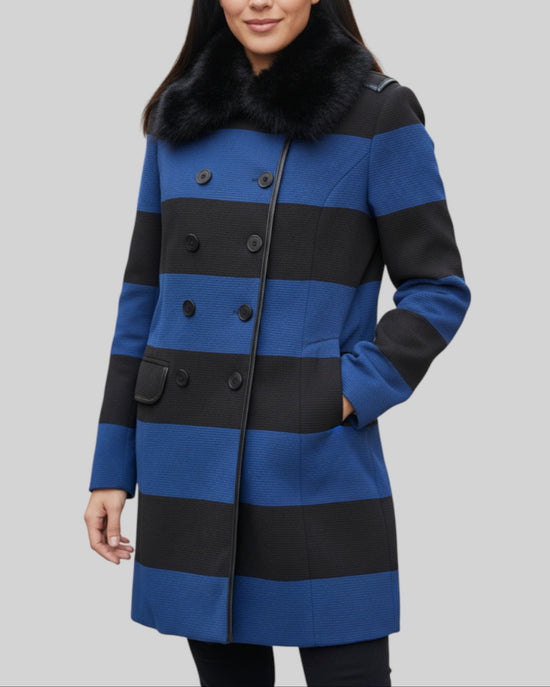 Manteau long Nua&Nua noir et bleu – taille 38 – seconde main femme