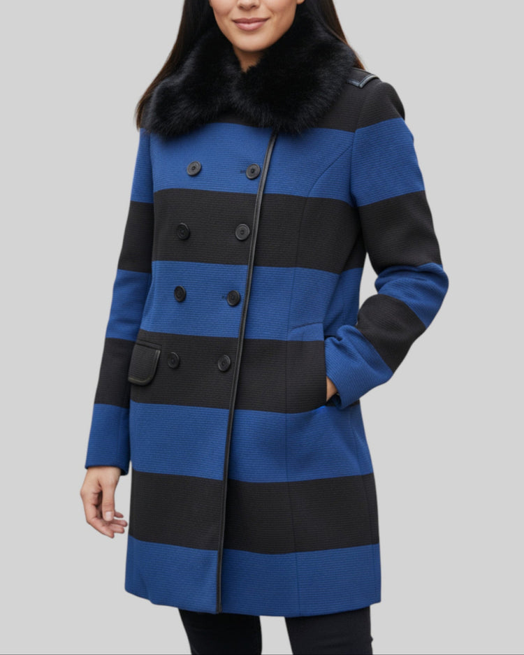 Manteau long Nua&Nua noir et bleu – taille 38 – seconde main femme