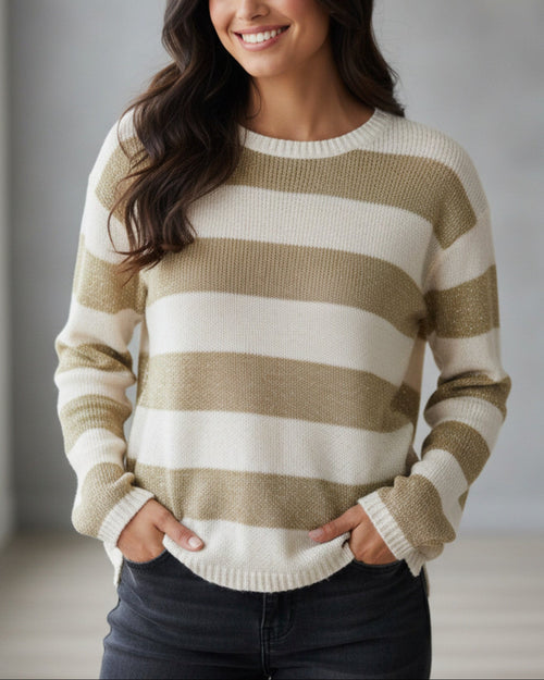 PULL HOLLISTER - Beige Pailleté & Blanc