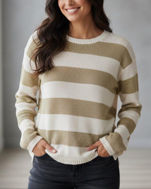 PULL HOLLISTER - Beige Pailleté & Blanc