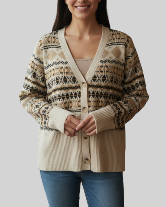 Pull gilet Lili&Lola beige et marron – taille S/M/L – seconde main femme