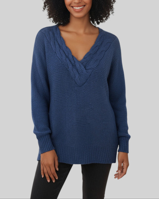 Pull façon brodé H&M bleu marine – taille XS/S – seconde main femme