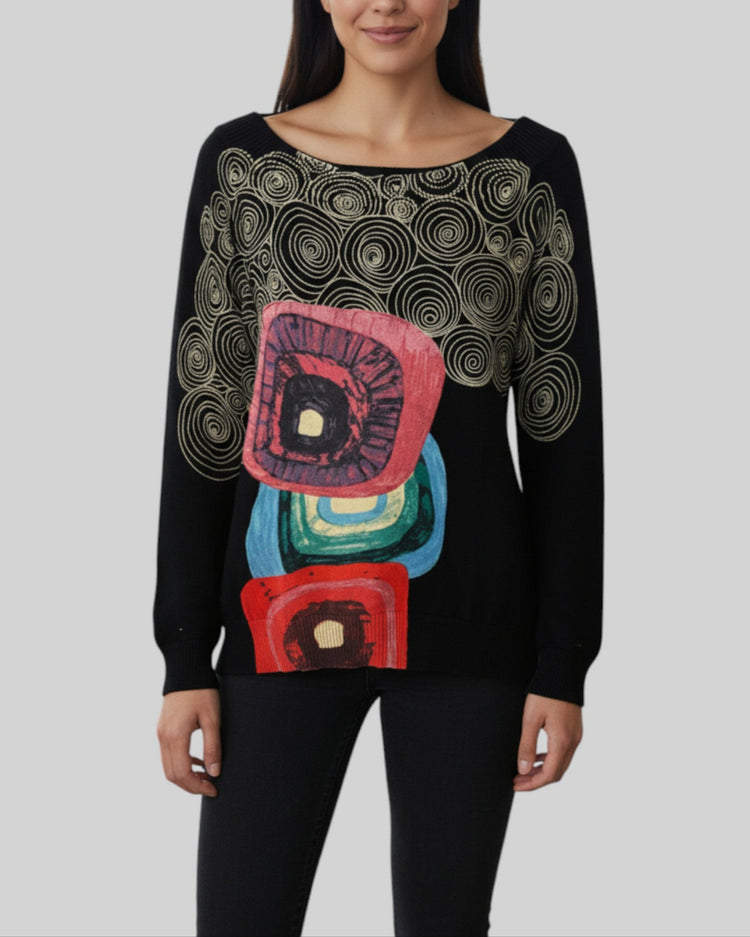 Pullover fantaisie Desigual noir – taille S – seconde main femme