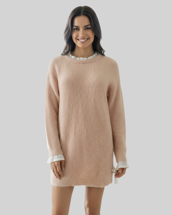Pull robe col brodé Little Miss captain rose et blanc – taille S/M/L – seconde main femme