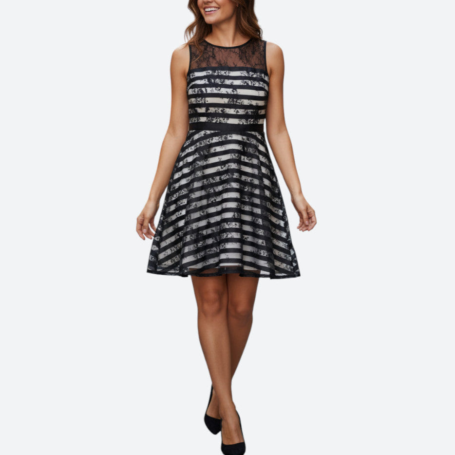 Robe soirée Monasque noir et rayée – taille M/S – seconde main femme