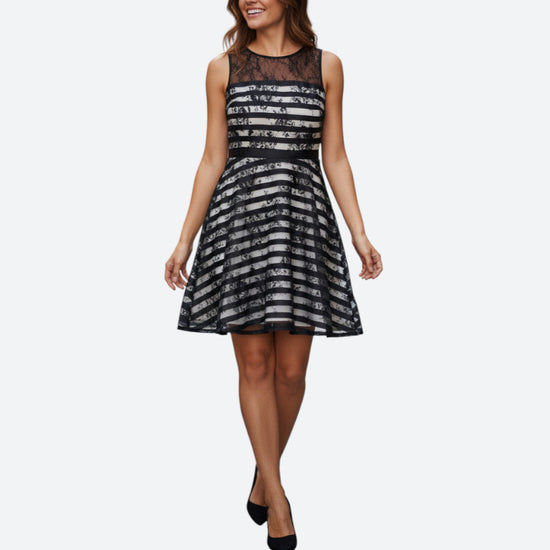 Robe soirée Monasque noir et rayée – taille M/S – seconde main femme