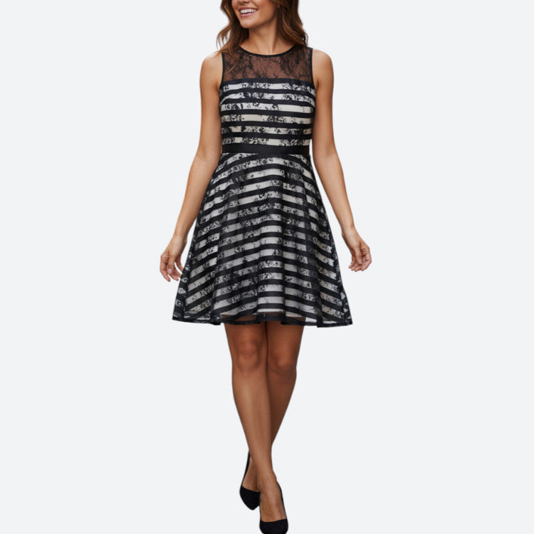 Robe soirée Monasque noir et rayée – taille M/S – seconde main femme