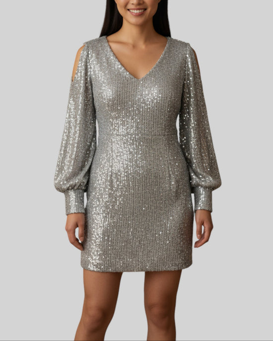 Robe cérémonoie à paillettes CBR blanc – taille S – seconde main femme
