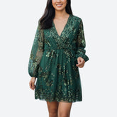 Robe manches transparentes avec sequins Miliana vert sapin et bordeaux – taille M/S – seconde main femme