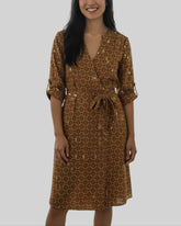 Robe fluide Flammant rose marron et doré – taille S – seconde main femme